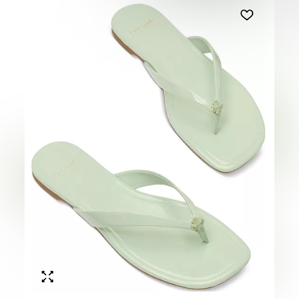 Kate Spade Flower Flip Flop Flat Sandals Pistachio Ice Patent Leather Women NIB